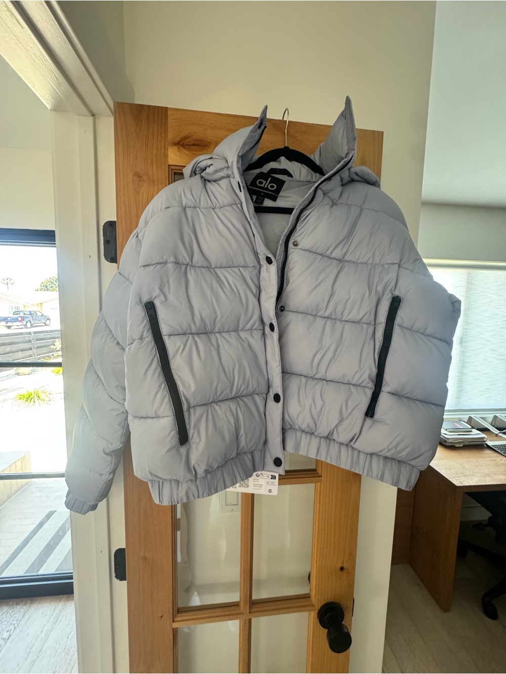 ALO Yoga Light blue Puffer Jacket with Hood